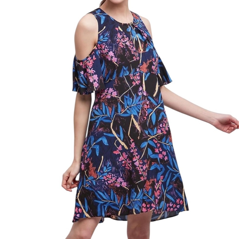 Anthropologie Maeve Bright Floral Cold Shoulder Shift Dress 6